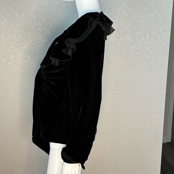 Size M Velvet Wrap Top Jacket Whimsigoth Y2K Ruffle 90s Goth Holiday Glam Black - Picture 5 of 8